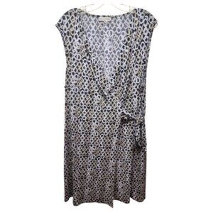 Dana Buchman XL Chain Link Print Dress Black Taupe Sleeveless Stretch Y2K EUC